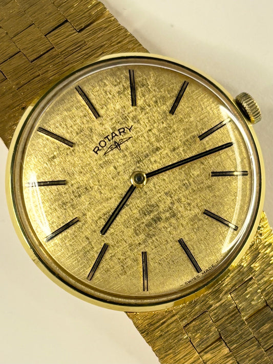 Rotary vintage men’s dress watch with gold-plated case and bark effect strap, c.1972