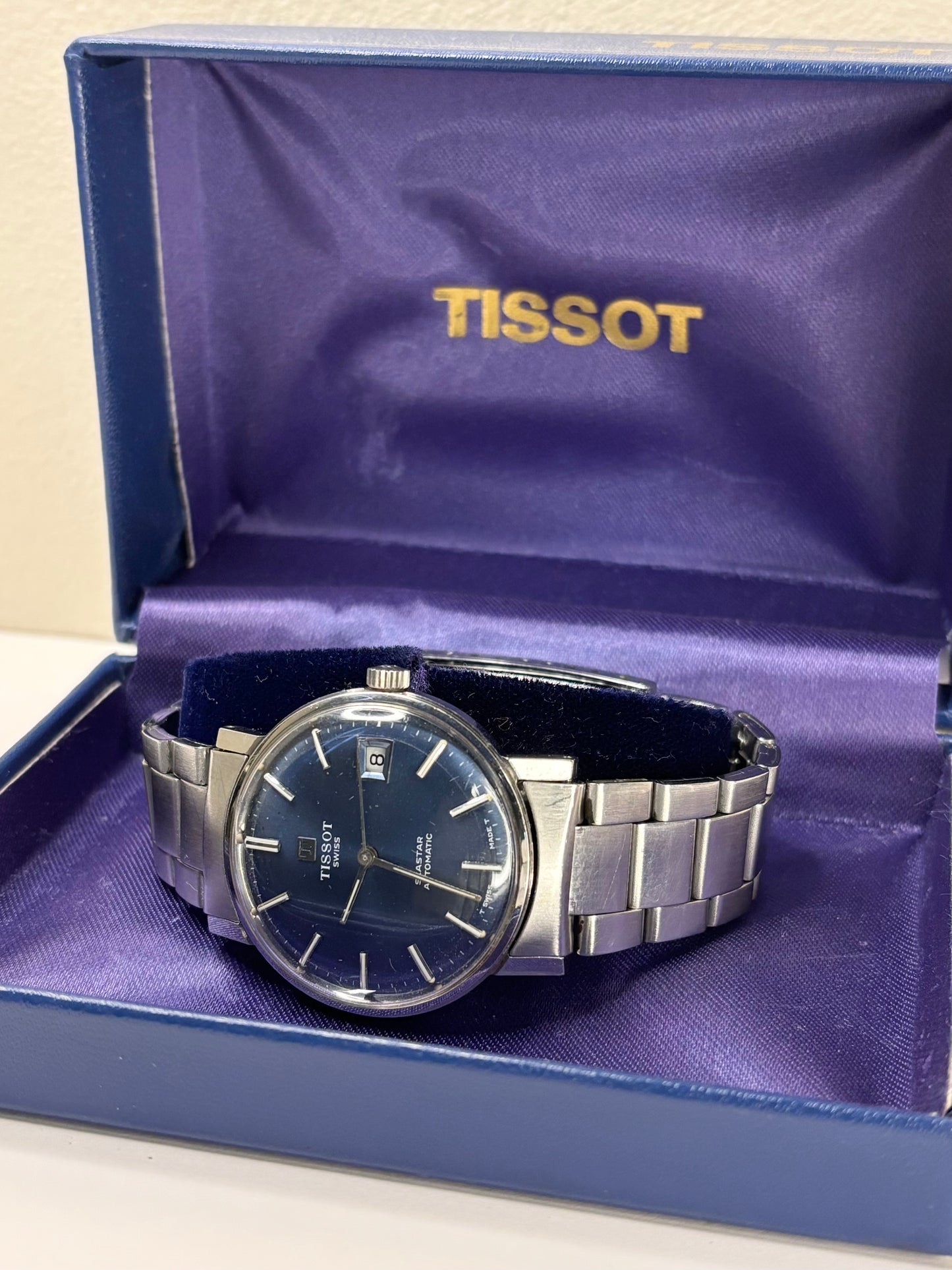 Tissot Seastar *BOXED* Vintage 1970’s Men’s Blue Dial Date Automatic Dress Watch