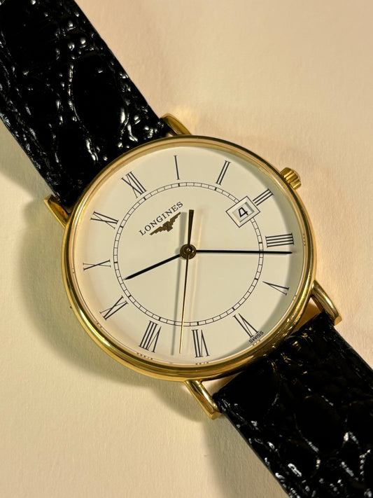 Longines 18ct Solid Gold Quartz Date Watch with Original Warranty L156.2