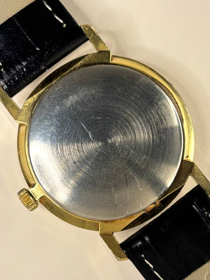  Rotary 1973 gold plated men’s vintage dress timekeeper caseback view with hallmark details