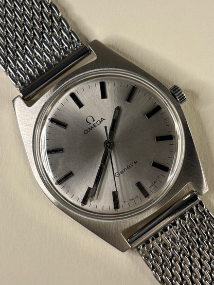 Omega Genève Ref. 135.041 1970 men’s dress timekeeper with stainless steel case, grey dial and serviced calibre 601 manual movement