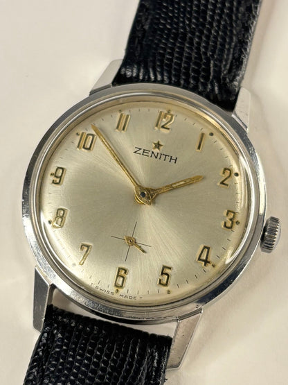 Vintage Zenith 1973 men’s gold plated dress timekeeper showcasing refined 1970s Swiss design