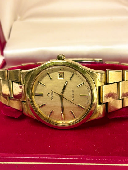 OMEGA Geneve Vintage *+BOX* 1970’s Men’s Manual Date Gold Bracelet Watch - 136.0103