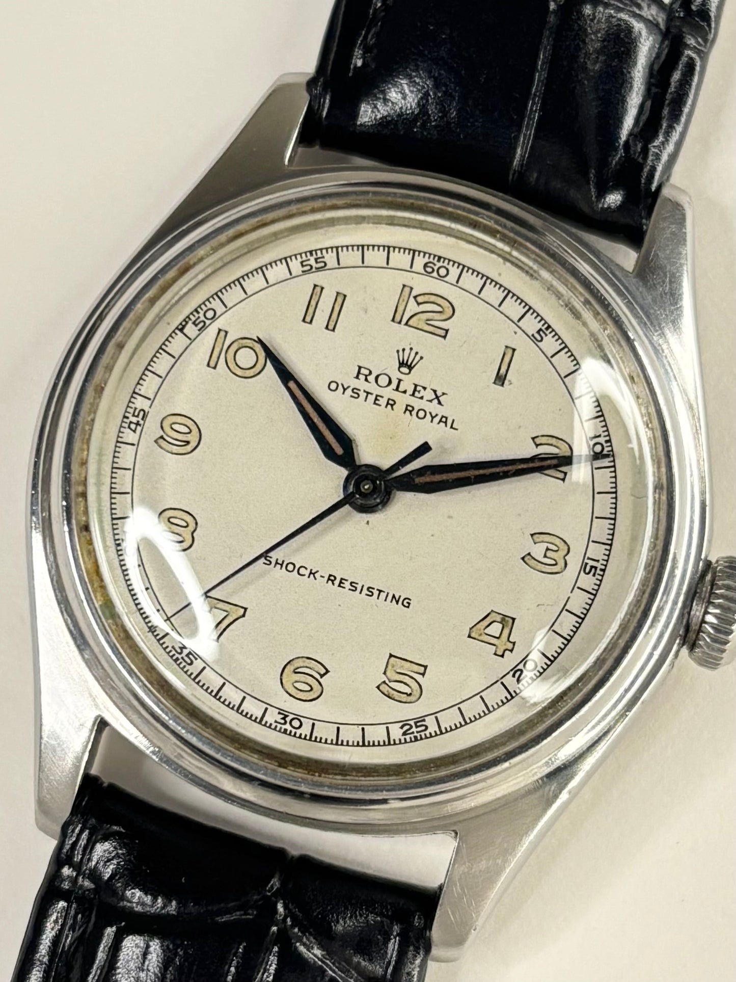 1944 Rolex Oyster Royal manual wind men’s watch, ref. 4444, stainless steel case, serviced