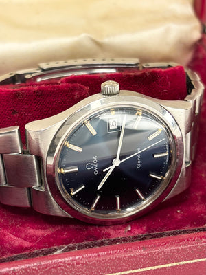 OMEGA Geneve Vintage 1970’s *+BOX* Men’s Manual Blue Dial Date Silver Watch - 136.0103