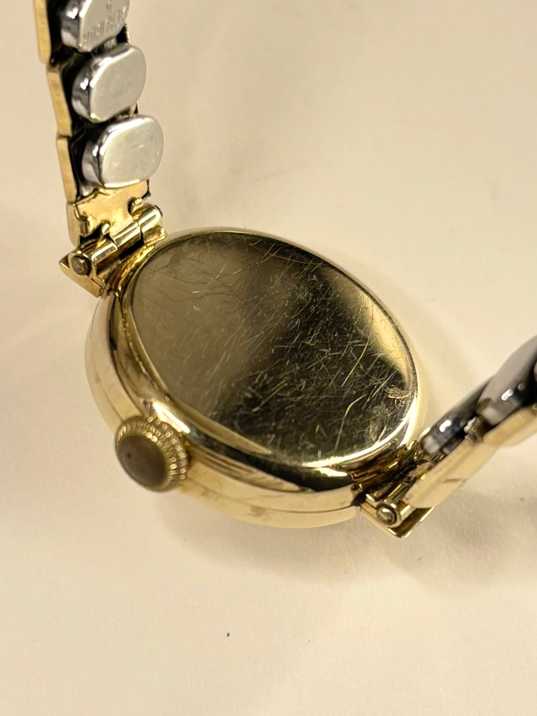 Excalibur 1967 9ct gold ladies vintage timekeeper caseback view with hallmark details