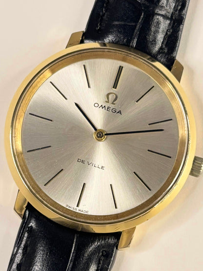 Close up of Omega De Ville 1968 manual watch gold plated case Cal. 625