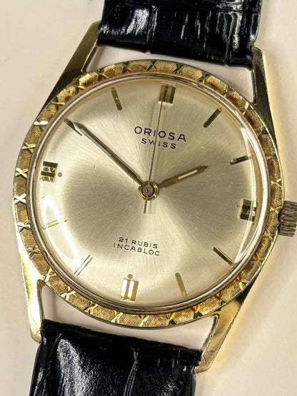 1968 Oriosa manual wind men’s dress watch with gold-plated case and white dial, 34mm