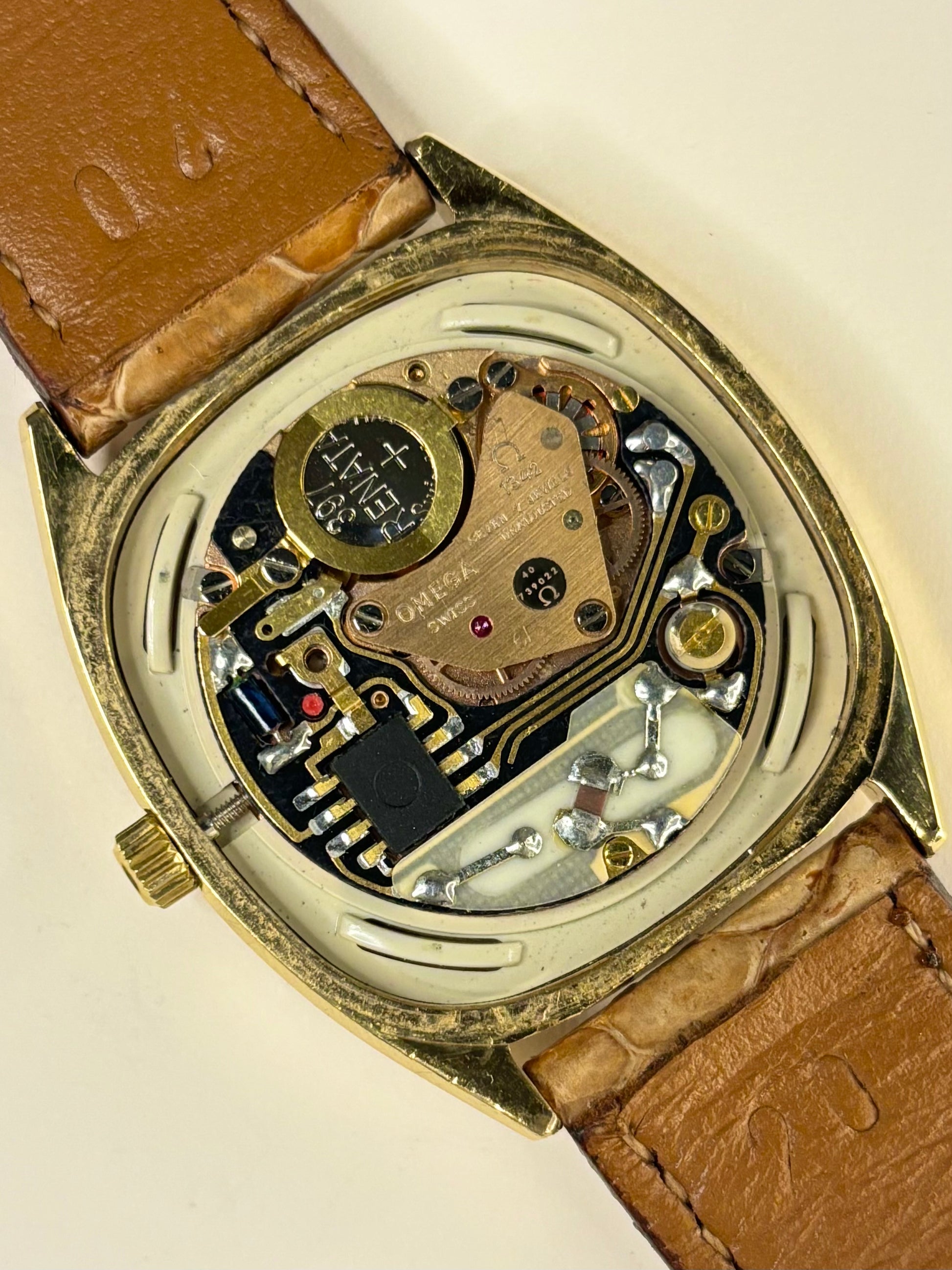 Vintage Omega De Ville timepiece movement 1342 photographed