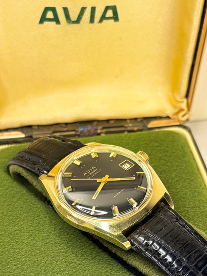 AVIA Vintage *+BOX* 1960’s Men’s Automatic Black Dial Gold Dress Watch