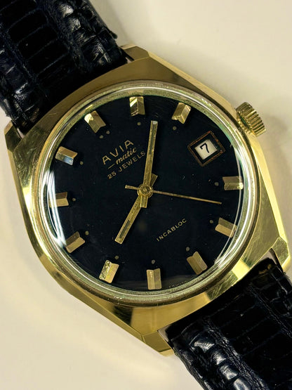AVIA Vintage *+BOX* 1960’s Men’s Automatic Black Dial Gold Dress Watch