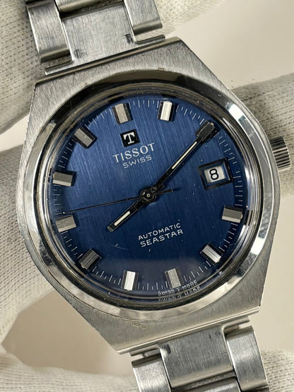 TISSOT Seastar Vintage 1970’s *+BOX* Men’s Automatic Blue Dial Date Silver Watch