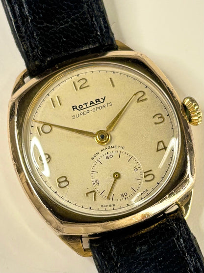 ROTARY Vintage 1940’s  *BOXED* Men’s Manual Sub-Seconds Gold Cushion Dress Watch