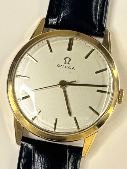 1958 Omega vintage men’s watch with gold-plated case, 18mm lug width, manual wind movement
