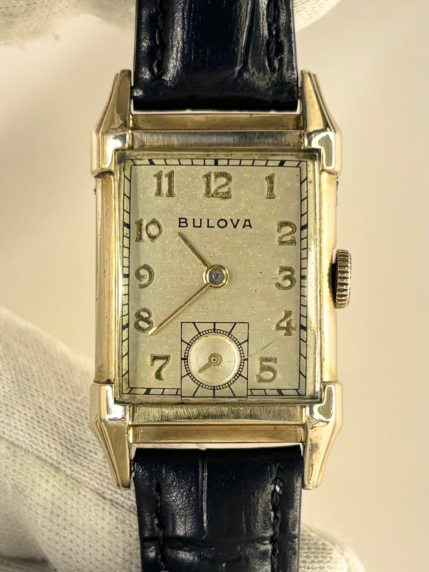 BULOVA 10K Gold Filled Vintage 1950’s *+BOX&PAPERS* Men’s Manual Tank Dress Watch