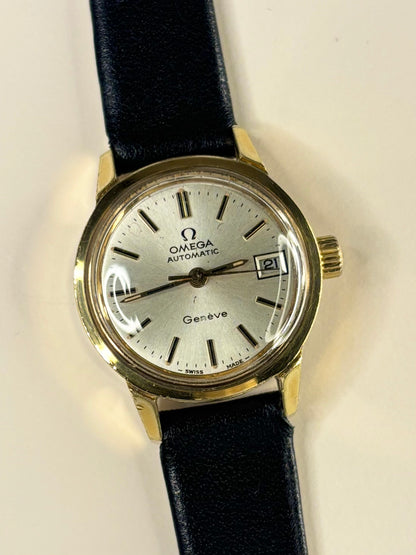 Omega Geneve ladies vintage watch on strap, gold-plated case and 24mm diameter