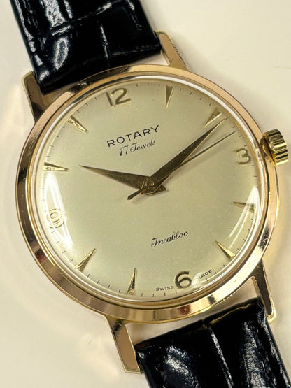 Collectible Rotary Ref. 1967 men’s vintage timekeeper featuring classic dial and gold plated case