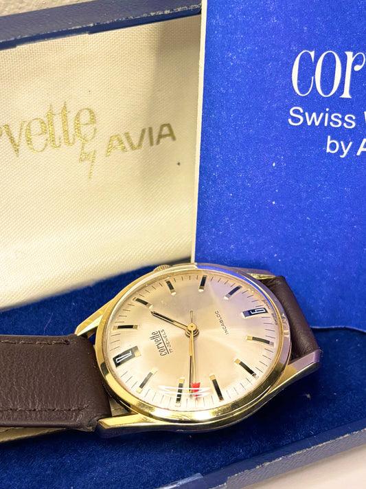 CORVETTE Vintage 1970’s *+BOX&PAPERS* Men’s Manual Gold Dress Watch