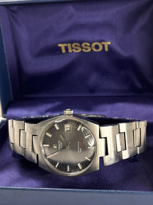 Tissot PR516 Vintage 1970’s *+BOX* Men’s Grey Dial Automatic Date Silver Watch - 44630 - Cal. 784