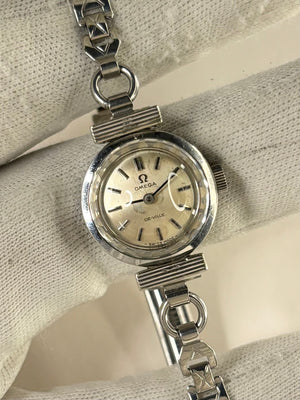 OMEGA De Ville Ladies Vintage 1960’s Manual Diamond Bezel Silver Cocktail Watch