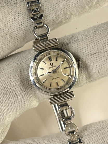 OMEGA De Ville Ladies Vintage 1960’s Manual Diamond Bezel Silver Cocktail Watch