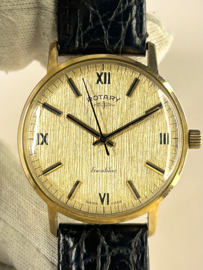 ROTARY Vintage *+BOX&PAPERS* Men’s Manual Bark Gold Dress Watch