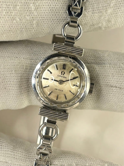 OMEGA De Ville Ladies Vintage 1960’s Manual Diamond Bezel Silver Cocktail Watch