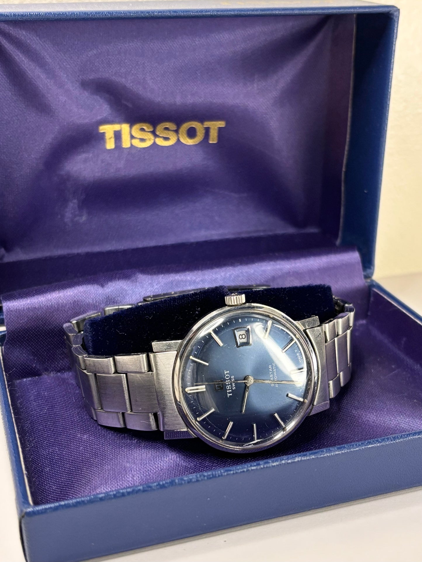 Tissot Seastar *BOXED* Vintage 1970’s Men’s Blue Dial Date Automatic Dress Watch