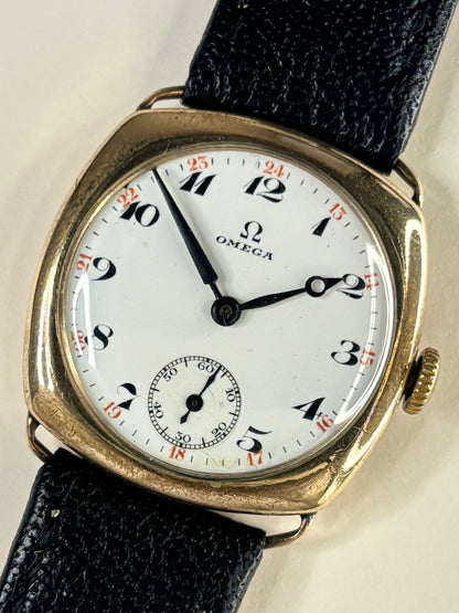 OMEGA Vintage *RARE* 1920’s Men’s Manual Gold Cushion Watch