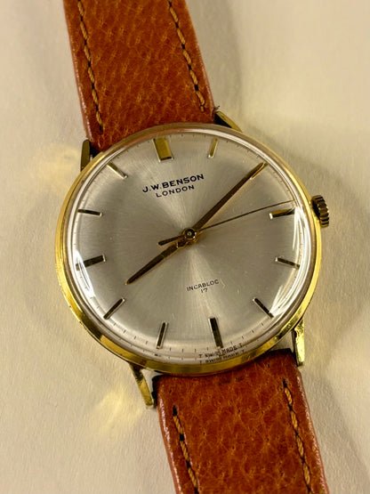 J W Benson Vintage 1950’s Men’s Manual Sunburst Dial Gold Dress Watch