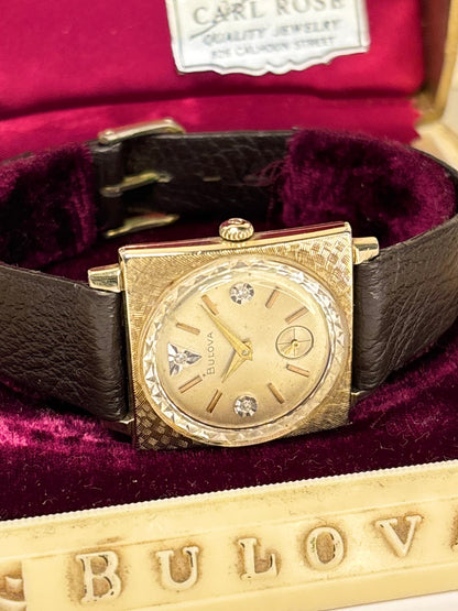 Vintage Bulova watch – c.1967 men's 10K rolled gold manual dress watch with white sunburst dial, in good condition with minor age-appropriate marks, complete with original Bulova box.