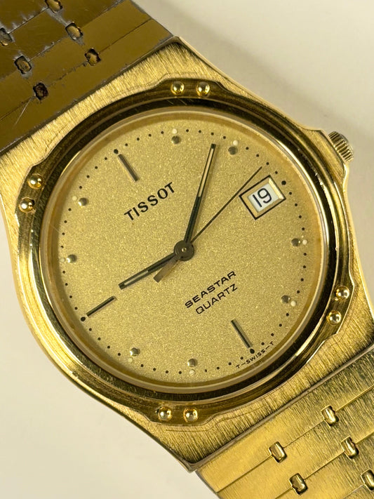 Tissot Seastar *BOX&PAPERS* Vintage 1980’s Men’s Quartz Date Gold Dress Watch
