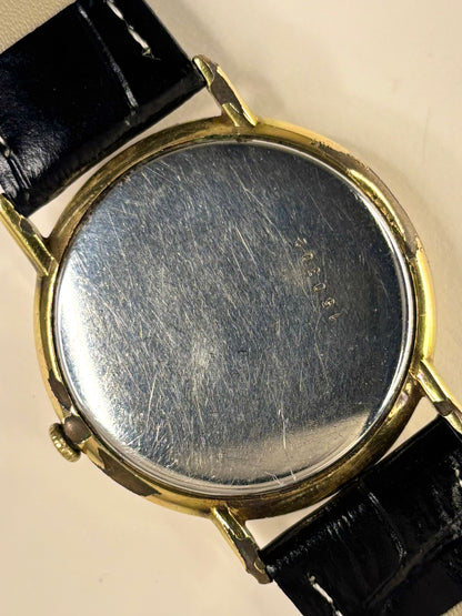 Rotary Ref. 1968 gold plated men’s vintage 1968 dress timekeeper caseback view with hallmark details