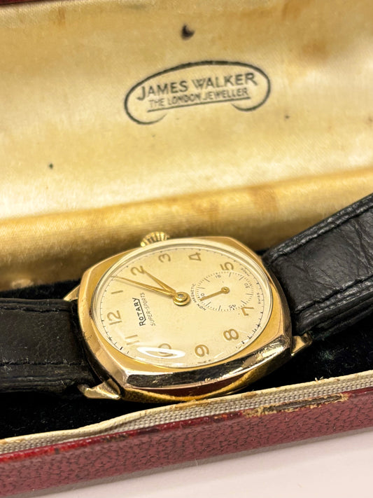 ROTARY Vintage 1940’s  *BOXED* Men’s Manual Sub-Seconds Gold Cushion Dress Watch