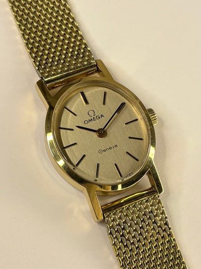 Collectible Omega Genève ladies Ref. 511.0411 1972 timekeeper featuring gold toned dial and vintage Swiss charm