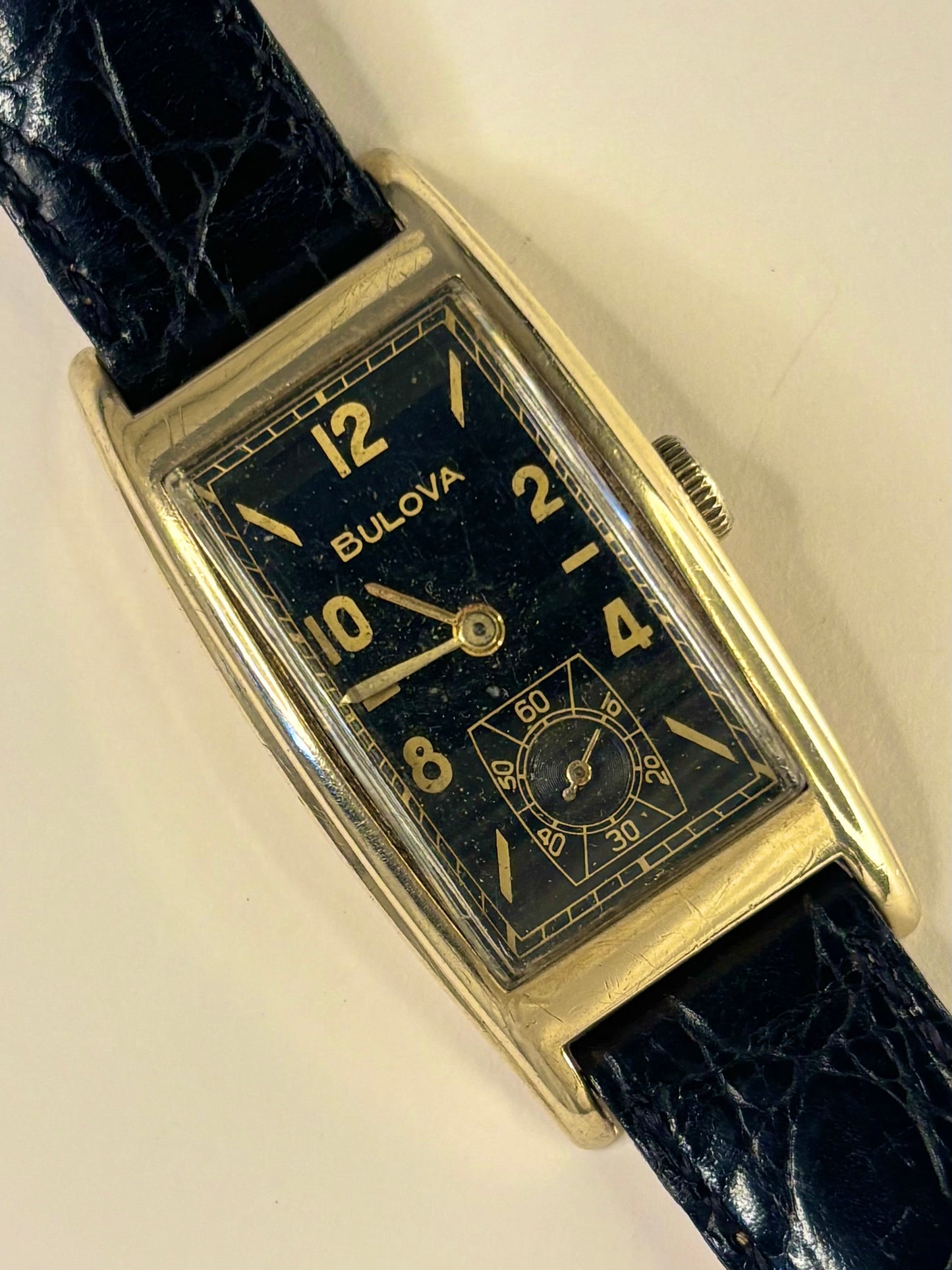 BULOVA 10K Gold Filled Vintage *RARE* 1950’s Men’s Manual Black Dial Tank Watch