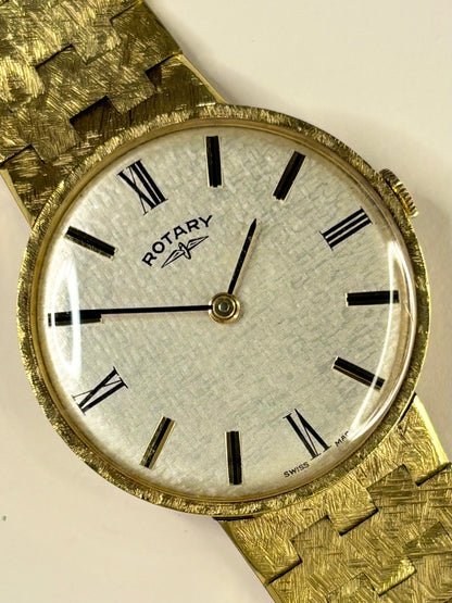 Vintage Rotary manual timepiece – c.1974 men's gold-plated dress watch with white dial, in great condition with only minor age-appropriate marks.