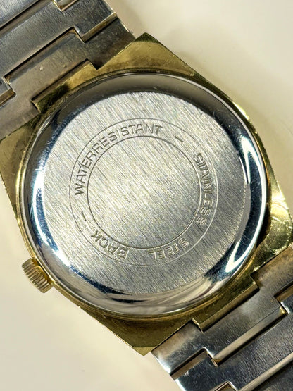Caseback of J.W. Benson vintage 1972 gold plated automatic men’s watch