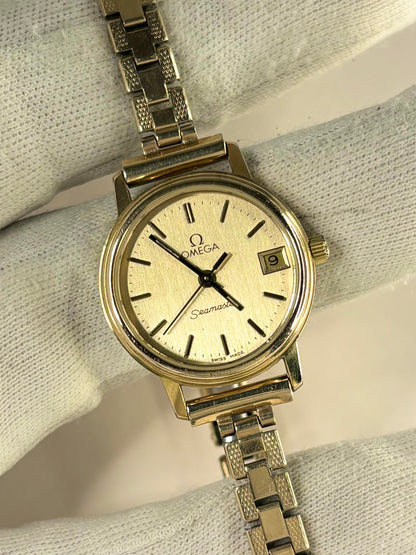 Vintage Omega Seamaster ref. 596.0069 watch – c.1983 ladies' gold-plated quartz dress watch in good condition with minor age-appropriate marks.
