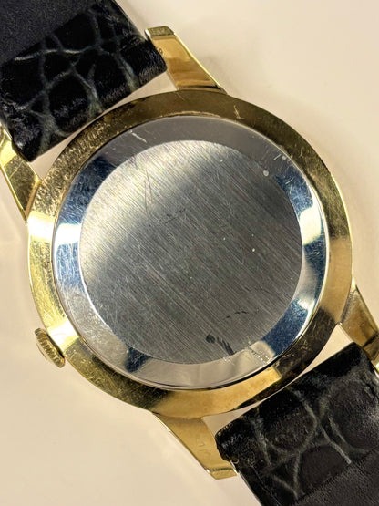 Tissot 1967 gold plated men’s vintage dress timekeeper caseback view with hallmark details