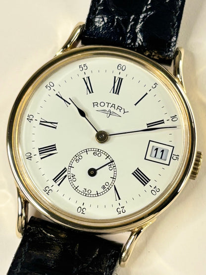 Vintage Rotary Ref. 1967 men’s gold plated dress timekeeper showcasing elegant 1960s Swiss design with original box