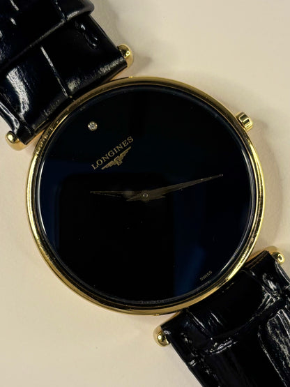 Vintage 1991 Longines La Grande Classique men’s dress watch black dial gold plated case