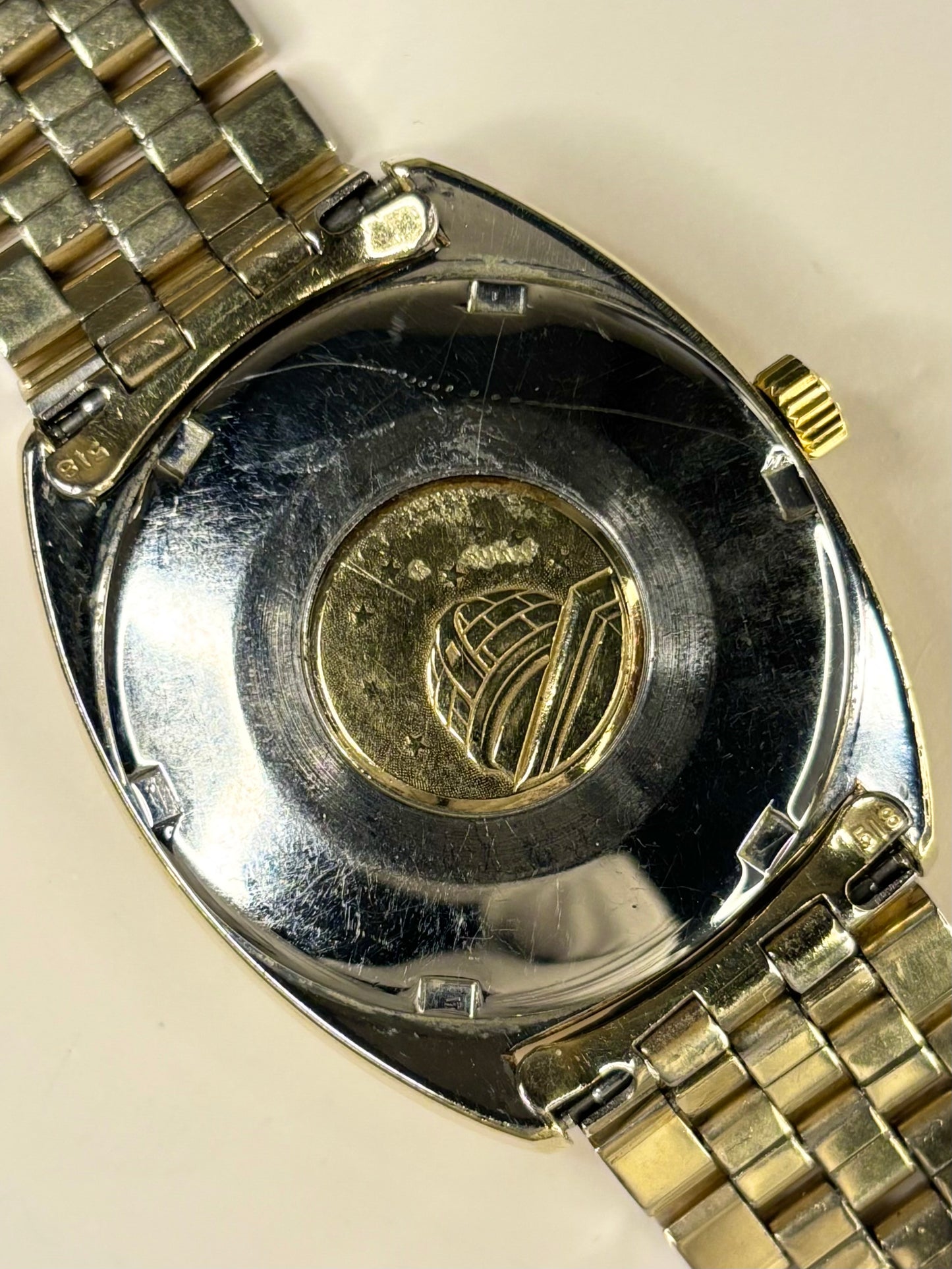 OMEGA Constellation *+BOX* Linen Dial Vintage 1970’s Men’s Automatic Gold Dress Watch  - 168.017