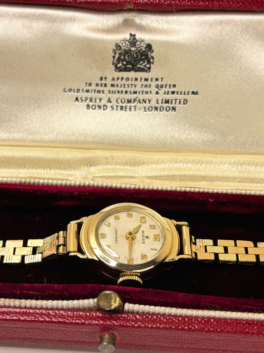 Rolex Precision vintage ladies watch 17mm dial 9ct gold bracelet

