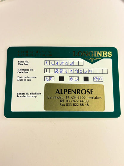 Longines 1999 ladies’ vintage timepiece original booklet certificate included