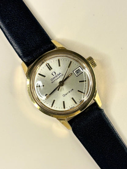 Vintage Omega Geneve ladies watch with gold-plated case and white sunburst dial, c.1972