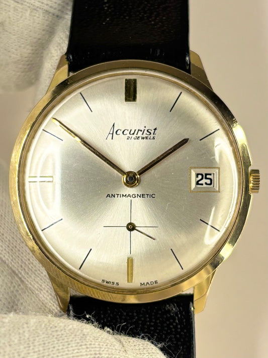 ACCURIST Vintage 1960’s Men’s Manual Date Sub-Seconds Gold Dress Watch