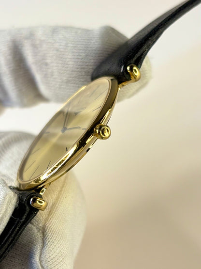 Signed Crown Side profile of Longines 1991 men’s dress timekeeper gold plated vintage watch
