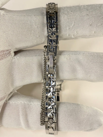 Omega ladies vintage 1960s stainless steel timekeeper bracelet view silver diamond