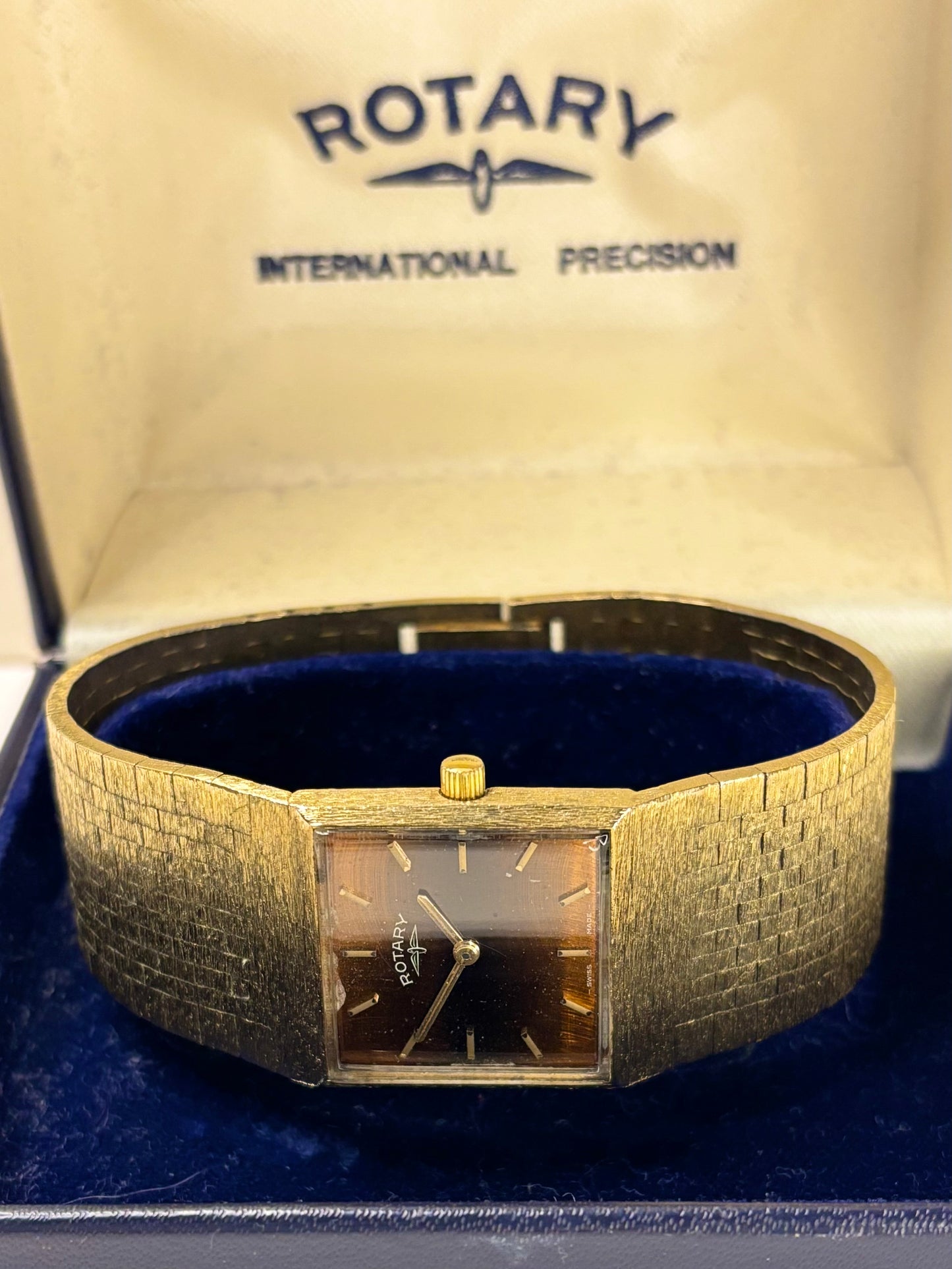 ROTARY ‘Tigers-Eye’ *RARE* Vintage 1970’s *+BOX* Men’s Manual Gold Dress Watch - 618